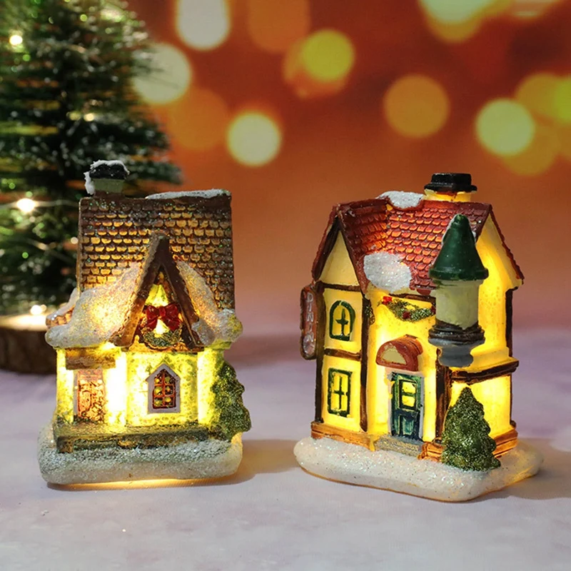 

Christmas Led Light House Merry Christmas Resin Onaments Xmas Gifts Cristmas Ornaments New Year 2022 Home Decoration