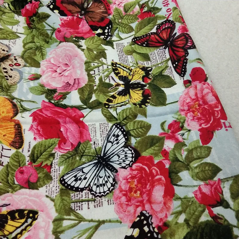 Brand New Cartoon Colorful Butterfly &amp Blooming Flowers Printed Cotton Fabric 50x105cm Floral Patchwork Cloth Bag Decor | Дом и сад