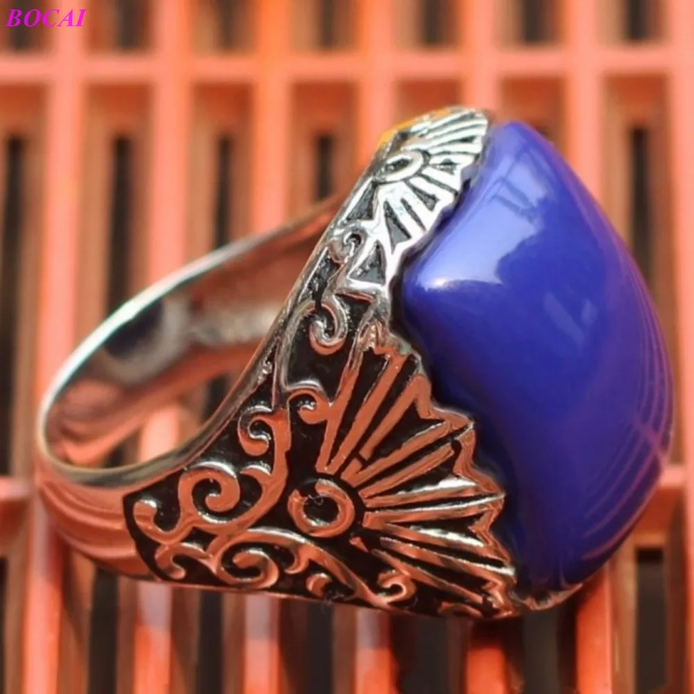 

BOCAI s925 sterling silver ring hipster domineering natural lapis lazuli square ring Middle East men's 925 silver ring