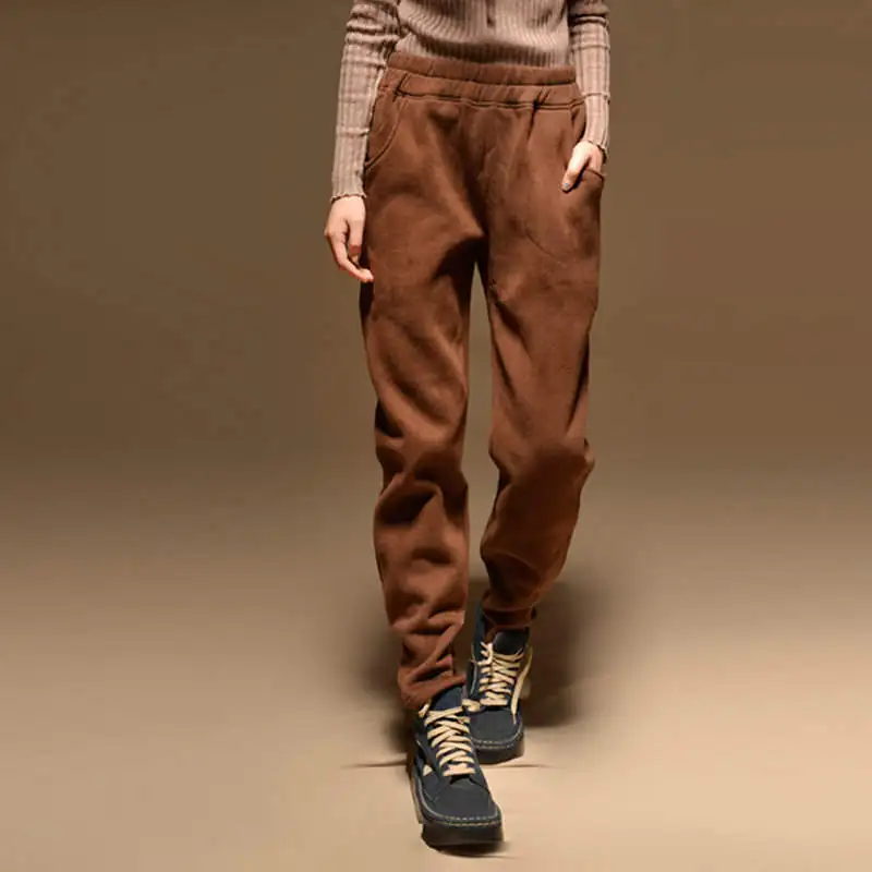 Плюс бархатные осенние зимние хлопковые брюки для женщин с эластичной талией