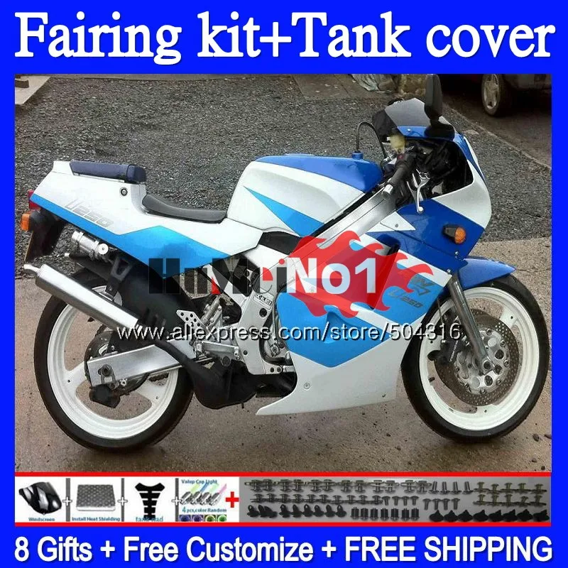 

+Tank For SUZUKI RGV 250 VJ22 RGVT250 SAPC 1995 1996 97 98 91MC.60 RGV-250 VJ23 23 RGV250 95 96 1997 1998 Fairings Blue White