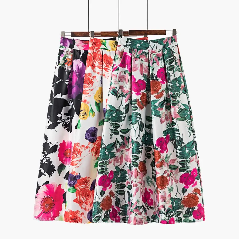 Размера плюс с цветочным принтом длинные юбки для женщин высокой талией в стиле