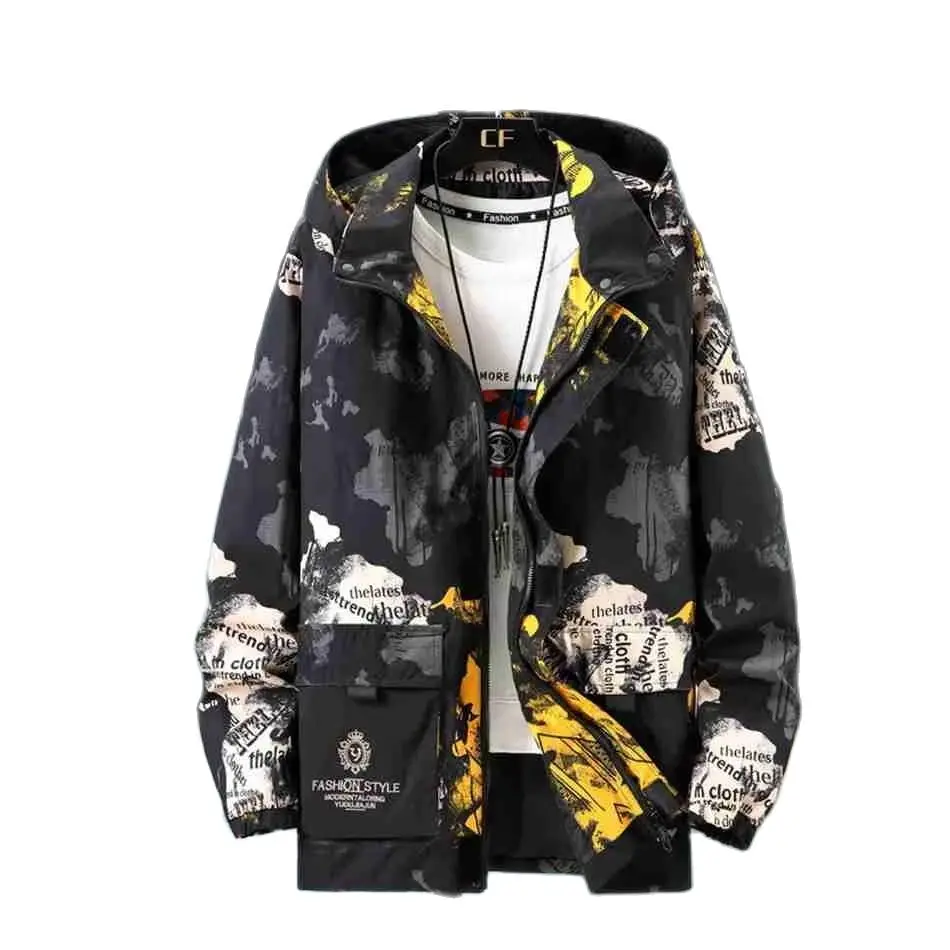 

autumn men Windbreaker trench hooded Camouflage letter pockets plus size 8XL 9XL 10XL cool jacket loose trench 150KG 70 54 52 56