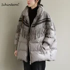 Женский пуховик с бахромой Schinteon, теплая Свободная куртка оверсайз, Осень-зима, повседневная верхняя одежда, 2021