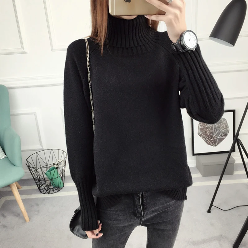 

Women's Turtleneck Autumn Winter Sweaters Long Sleeve Solid Slim Ladies Jumper Casual Knitted Tops for Female Pullovers