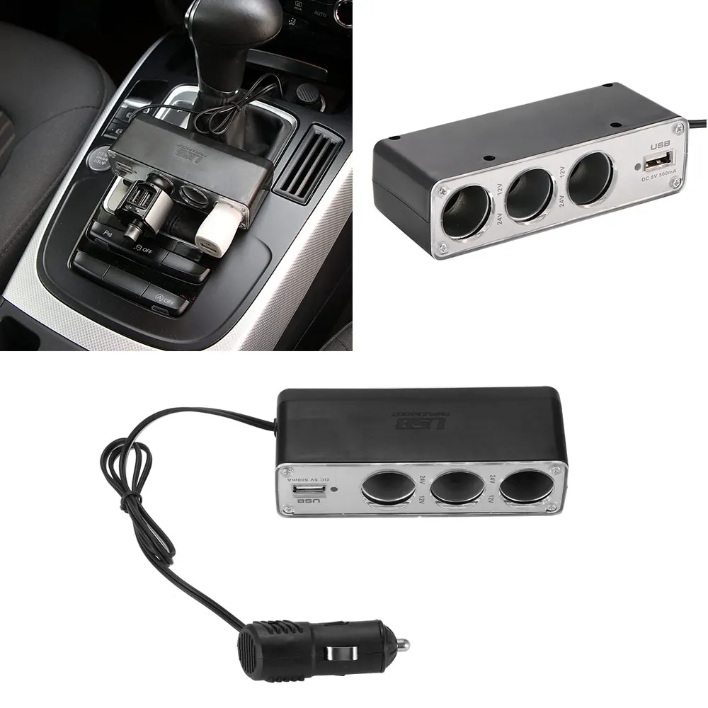 Черный Автомобильный адаптер питания 12 В Разветвитель USB автомобильное зарядное