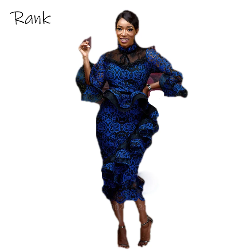 

2021 African Leisure Elegant Dresses Women Spring Autumn High Quality Dress Lace Women Midi Bodycon Sexy Dress Party Long Robe