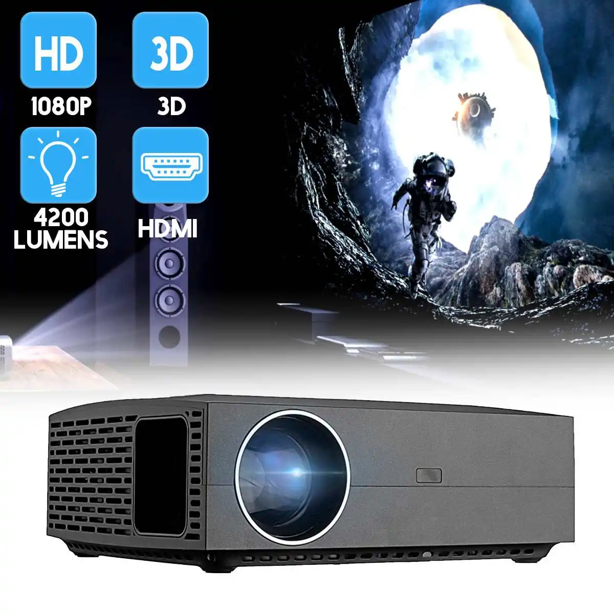 

ЖК-проектор 4200 люмен Full HD 1920x108 0P с поддержкой 3D, портативный домашний кинотеатр, аудио и видео проектор, телефон с одинаковым экраном, вилка с...