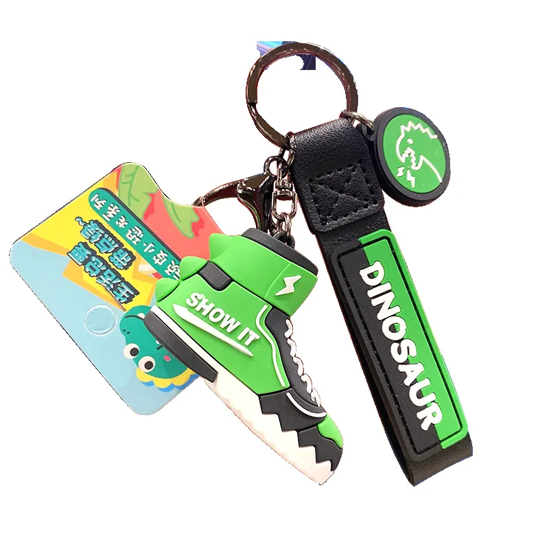 

Cute Silicone Little Dinosaur Sneaker Car Keychain Girl Schoolbag Pendant Creative Soft Plastic Cartoon Key Chain Accessory Gift