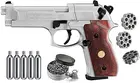 Пневматический пистолет Beretta M92FS с резервуарами CO2 5x12 и комплектом свинцовых гранул 500 карат (никельдерево + Mag + аксессуары), настенный жестяной знак