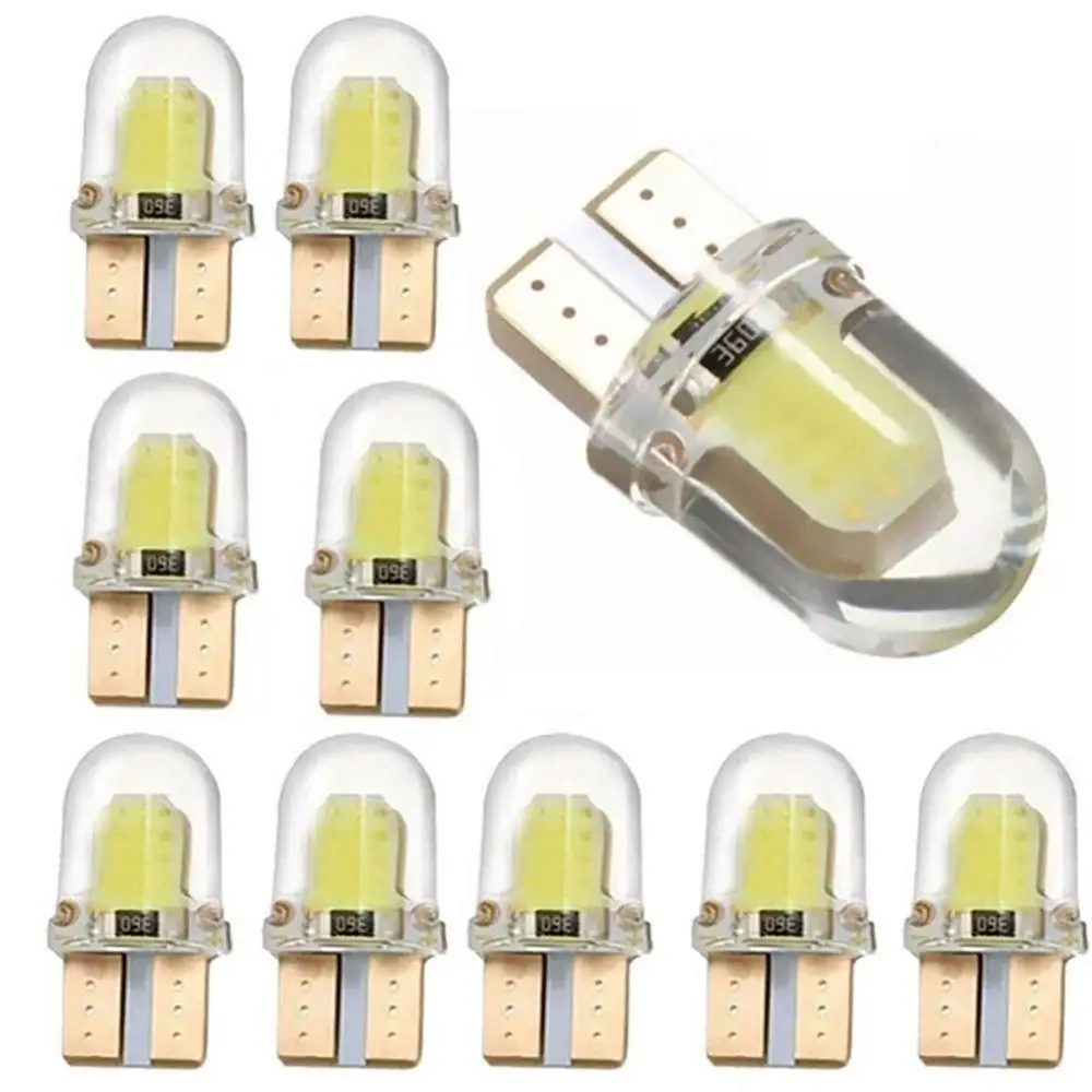 

10Pcs White LED T10 W5W COB Canbus Silicone Car License Plate Light Lamp Bulbs