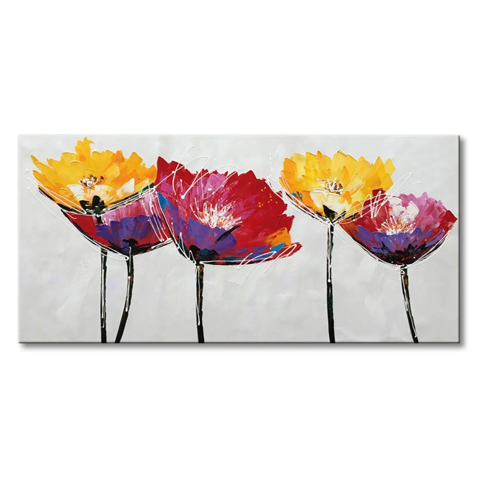 

Hand Painted Modern Flower Oil Painting on Canvas Abstract Wall Art Colorful Floral Decor Hanging Contemporary Artwork No Framed