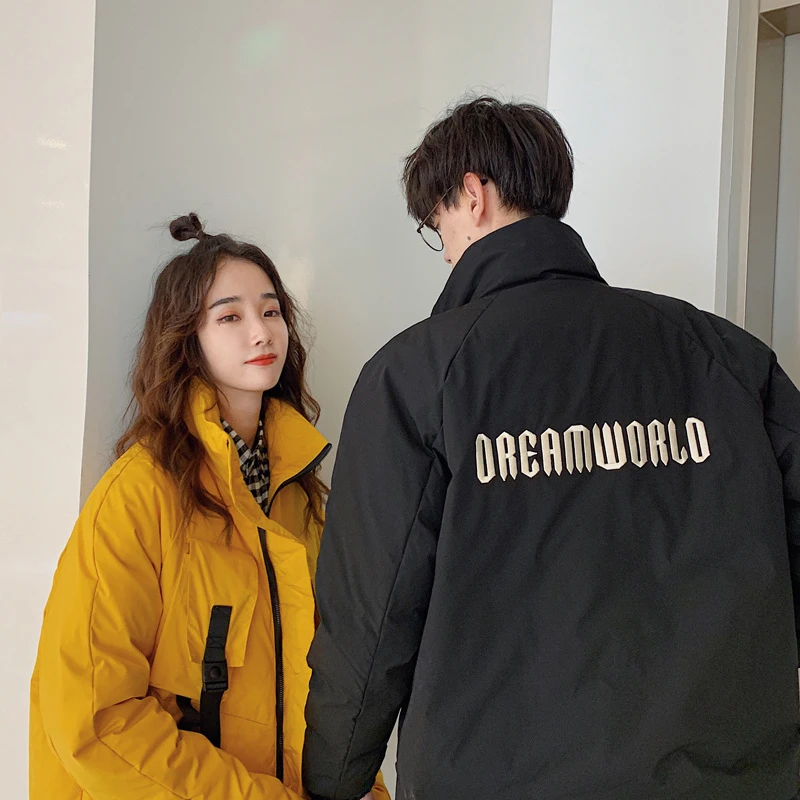 Хипстерская Мужская Зимняя парка пальто с вышивкой мужская пуховая куртка со стоячим воротником теплое в