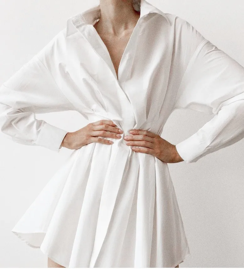 

Office Lady Shirts Dress Long Sleeve V neck High Waist Mini Dresses White Elegant Sexy Party Dress New