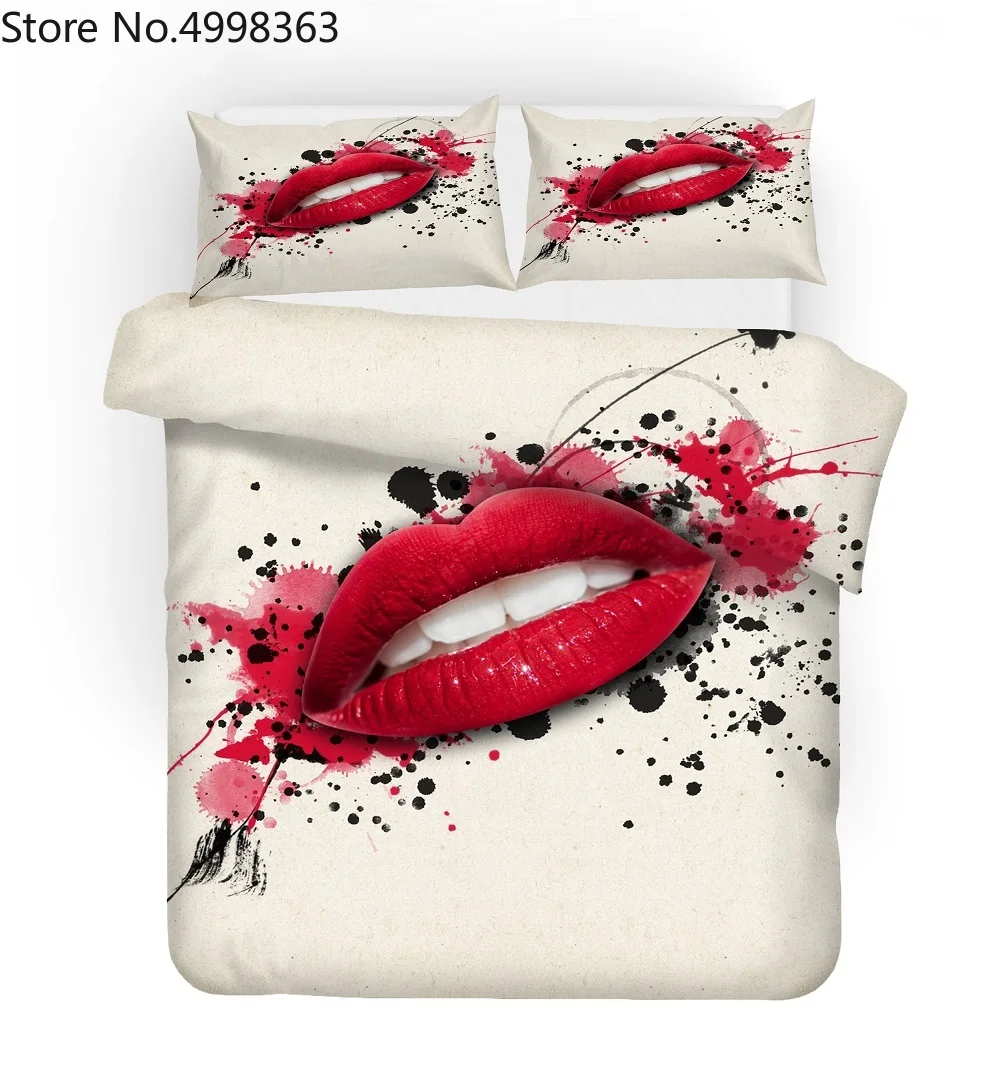 Сексуальный комплект постельного белья с губами наволочка роскошный