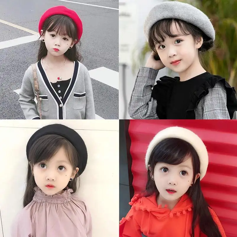 Новый модный однотонный теплый шерстяной зимний тонкий детский берет для
