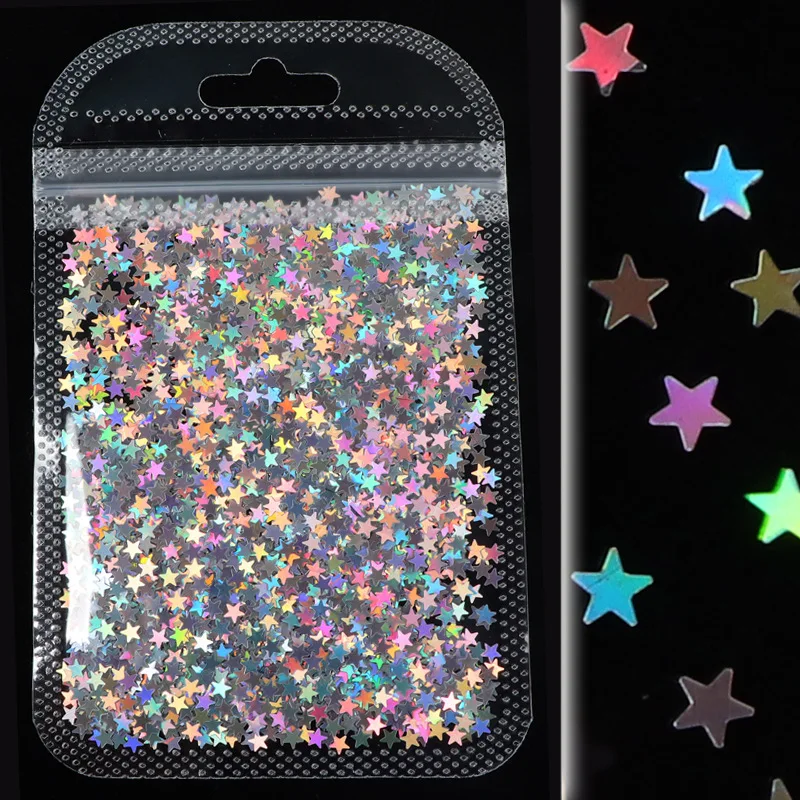 

1 Bag of Transparent Bone Bag,12-color Laser Small Star Nail Art Sequins Nail Jewelry Nail Art Five-pointed Star Sequins Nails