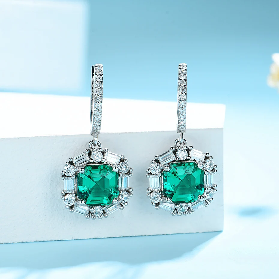 Kuololit Asscher Emerald gemstone Luxury Jewelry Set for Women Real 925 Sterling Silver Green Ring Earrings Bridal | Украшения и