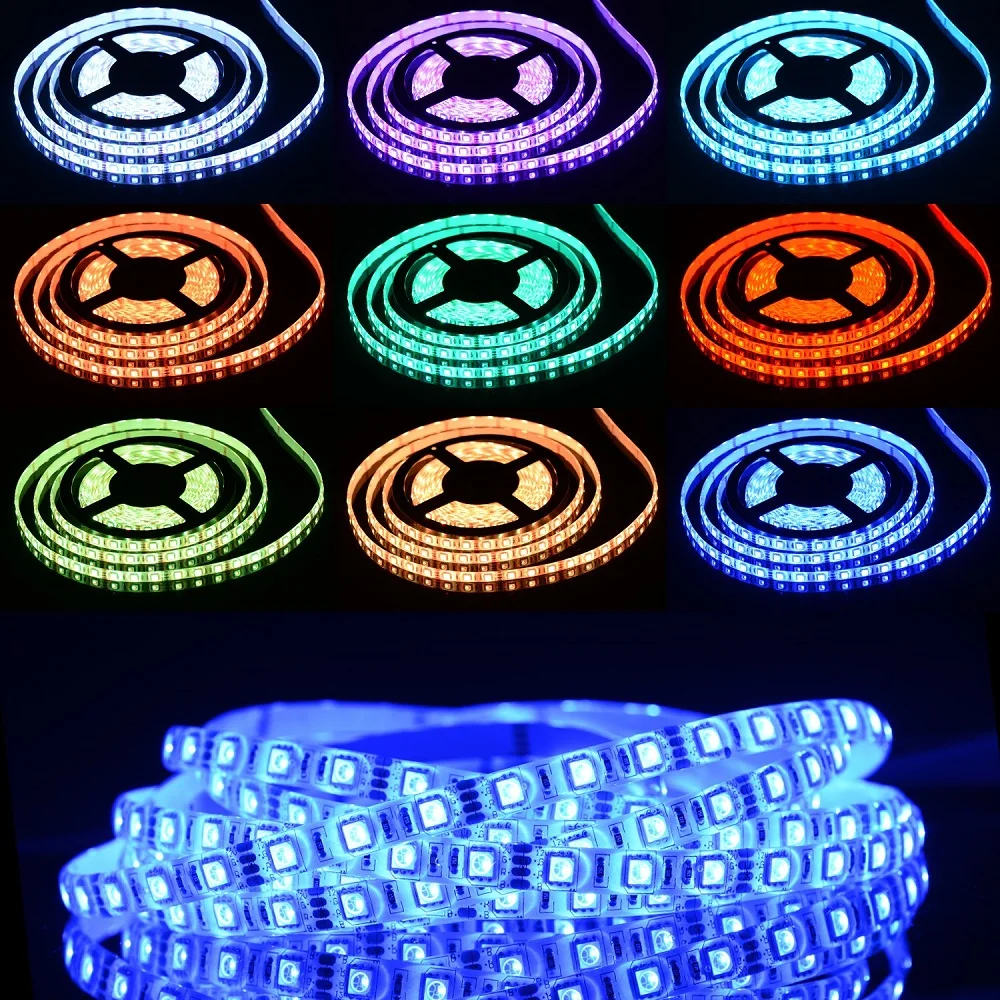 RGB лента 5 м 300 Светодиодная лента 5050 водонепроницаемая гибкая лента светодиодная неоновая лента 12 В лампа с пультом дистанционного управления адаптер питания