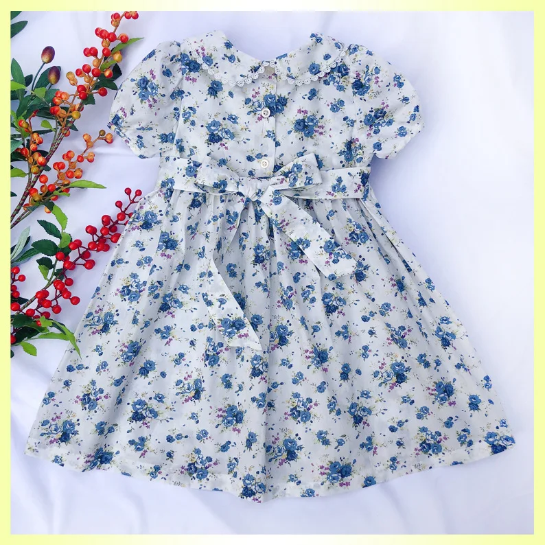 2020 kids Girls Princess Bow Smocked Dresses For 3 4 5 6 7 Years Girl Children Short Sleeved Flower Print School Dress Baby | Детская