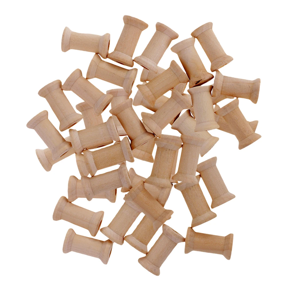 

50pcs Vintage Natural Wooden Classic Bobbin Empty Thread Spools DIY Coils fit Sewing Craft&Floss 27x16mm