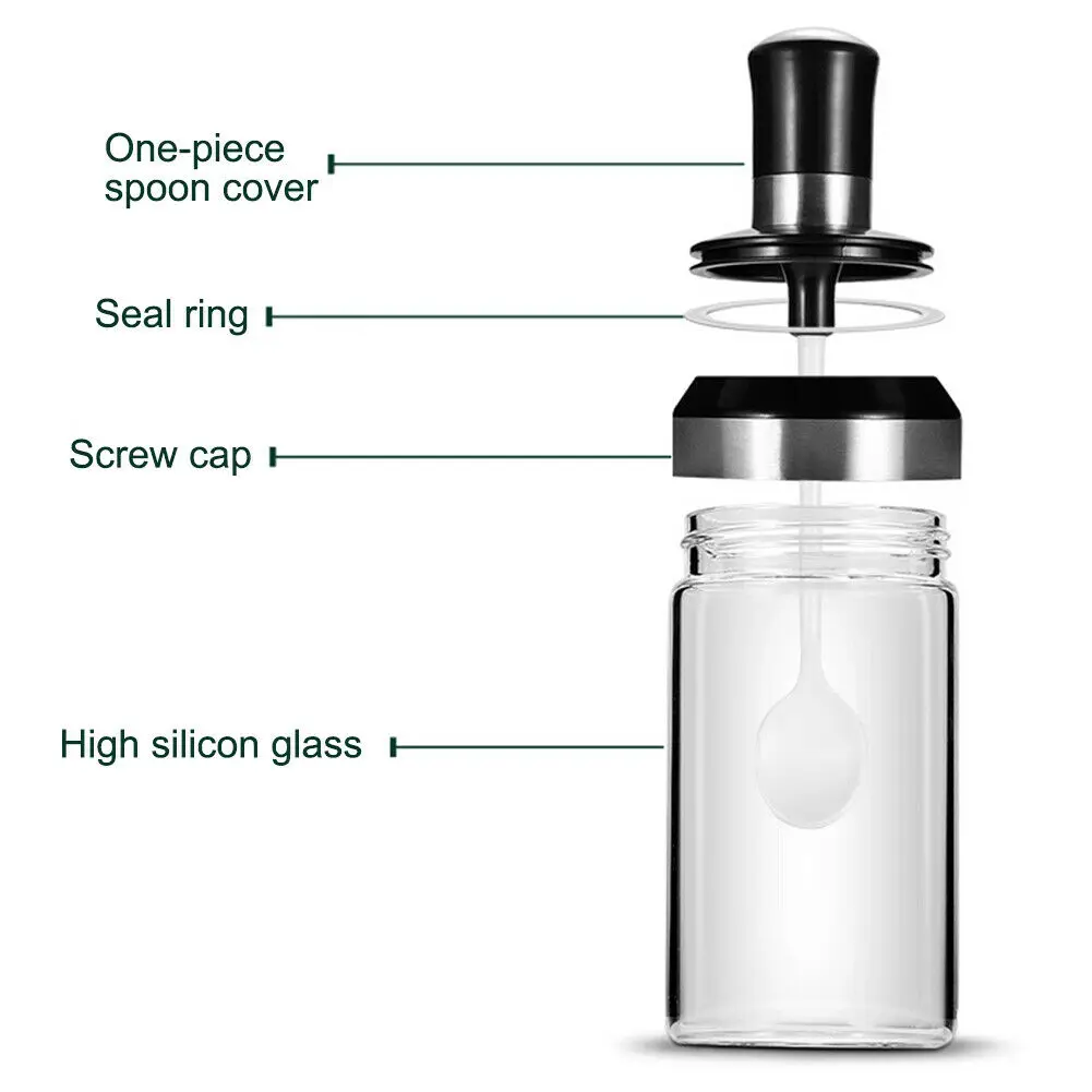 

Kitchen Glass Spice Jars with Lid Salt and Pepper Shakers Set Spice Jar Spoon Cap Sealed Seasoning Bottle Oil Soy Sauce Bottle