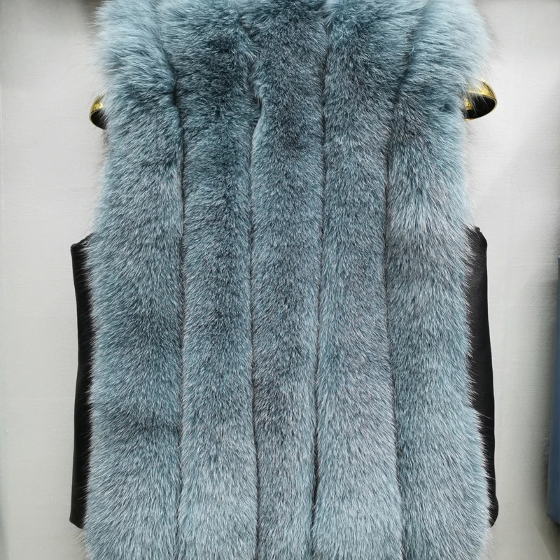 2022 hot new natural fox fur long vest real fox fur gilet winter high quality women fox with genuine sheepskin leathe