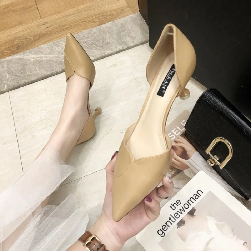 

Новые простые и универсальные остроносые туфли на шпильках на весну и лето, модные женские туфли на среднем каблуке