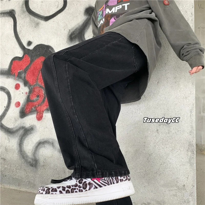 Green Blue Black Baggy Jeans Men Fashion Casual Wide-leg Jeans Men Streetwear Loose Hip-hop Straight Denim Trousers Mens Pants