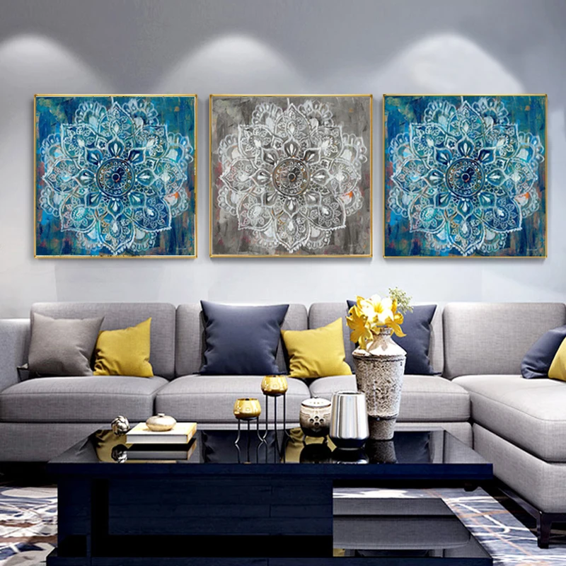 Мандала цветы настенные постеры и принты большой размер яркий цвет современный