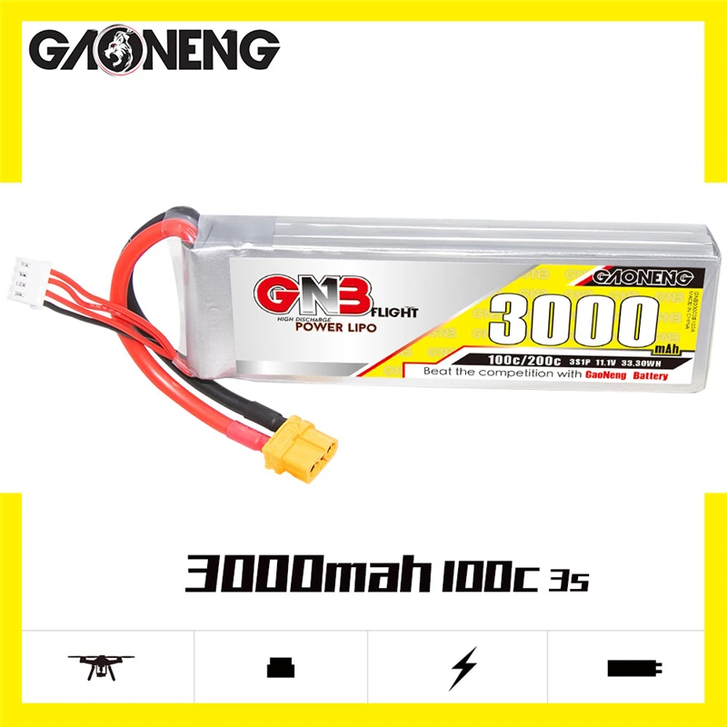 1-2PCS GNB 50C/100C HV 3S 11.1V 3000mAh Lipo Battery With XT60 XT90 T Plug For FPV Drone RC Helicopter Car Boat UAV Parts | Электроника