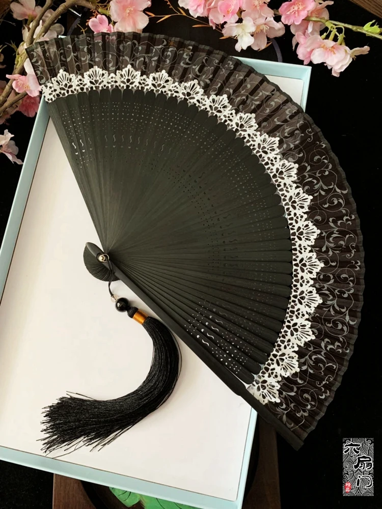 Японский стиль кружева китайский античный бамбуковая Ручка Складной вентилятор