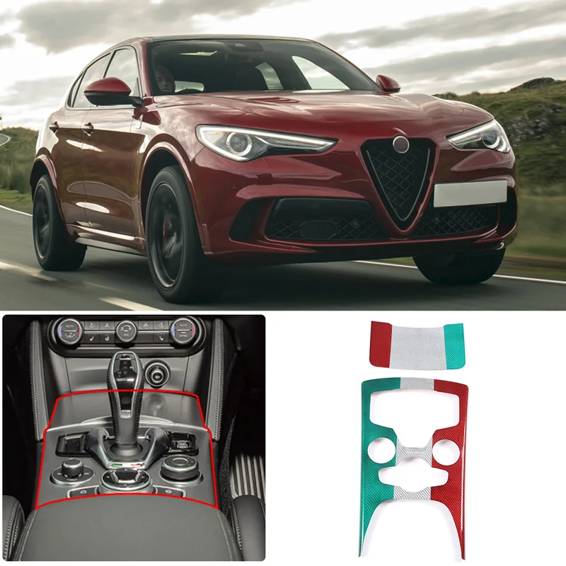 

Углеродное волокно для Alfa Romeo Stelvio, Стайлинг автомобиля, Большое Защитное покрытие для панели переключения передач, трехцветная модель, авто...