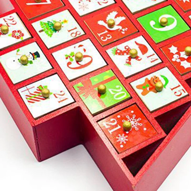 

Christmas Wooden Countdown Calendar Painted Christmas Tree Calendar Candy Gift Storage Box Decoration Drawer Rack