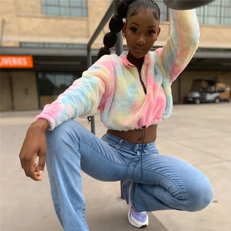 Echoine Women Casual Coats Colorful Coral fleece Warm Jacket Zippers Print Long Sleeve Loose Fashion 2019 Winter Lady Streetwear | Женская