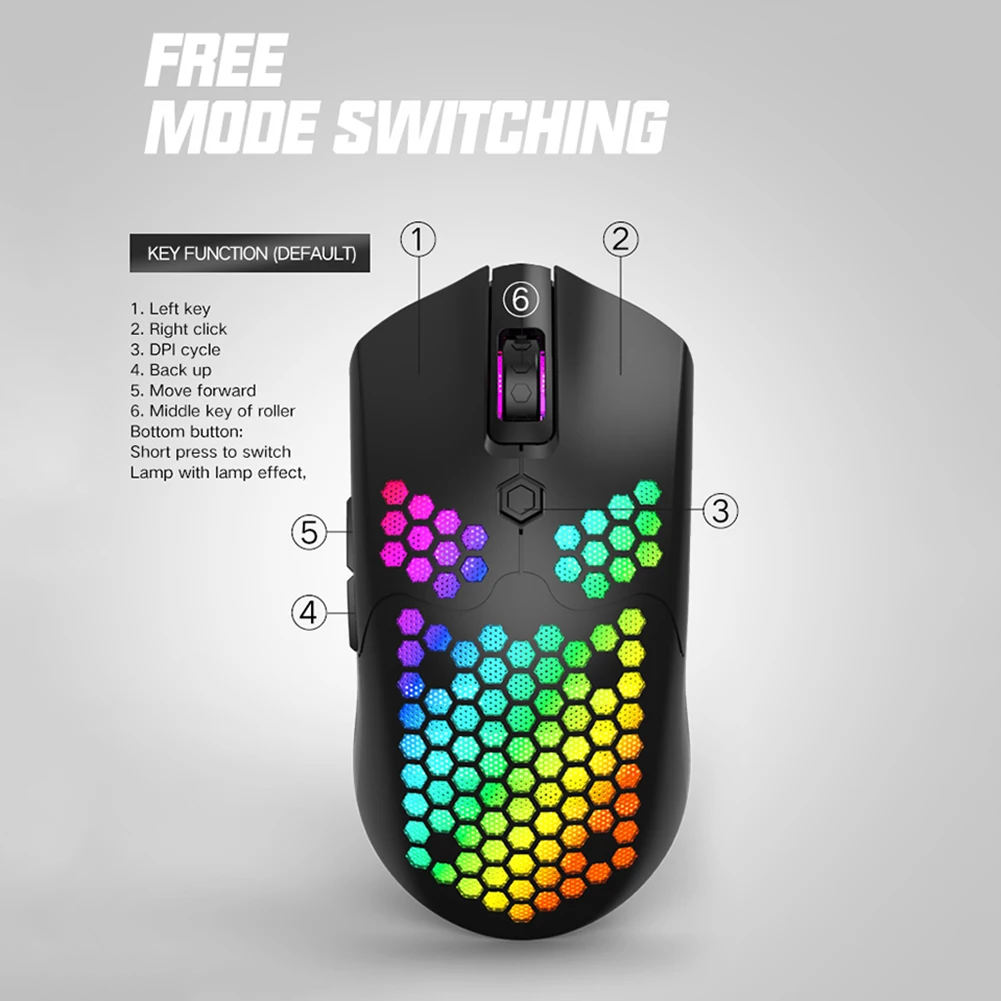 

X2 Wireless Gaming Mouse 7 Buttons 12000 DPI Adjustable RGB Backlit Ergonomic Mouse Lightweight Honeycomb Shell Gamer Mice