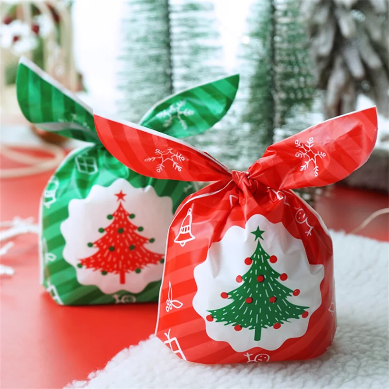 

StoBag 50pcs Christmas Candy Gift Packaging Bag New Year Party Gift Decoration Child Favor Handmade Cookies Snacks Santa Claus