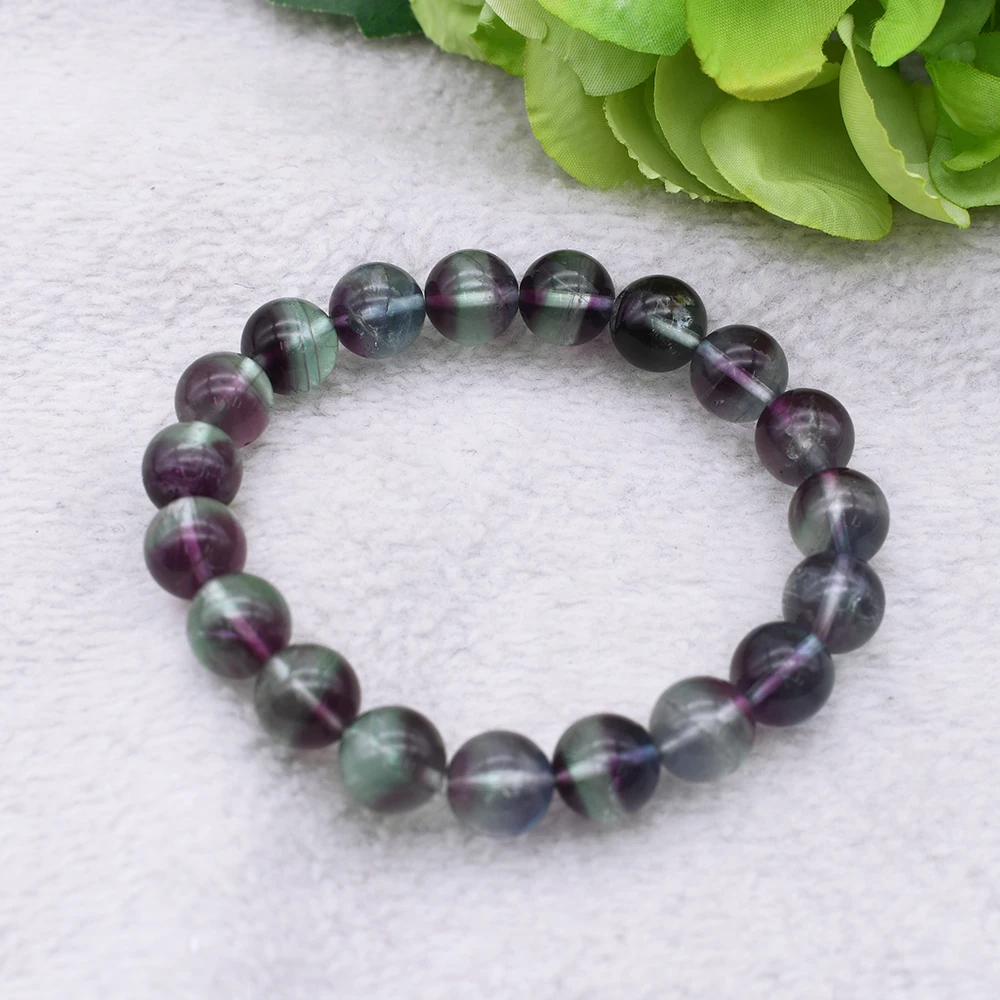 6-10mm Natural Crystal Rainbow fluorite  Round AAA Gem stone Beads Stretchable Bracelet -8