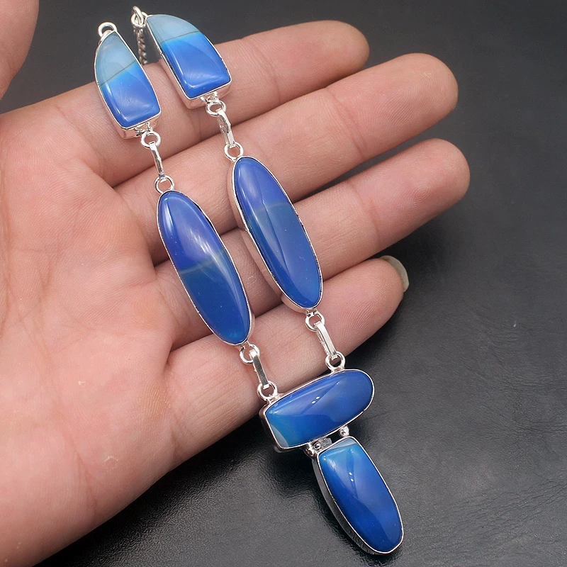 

Delicate Unique Blue BotswanaAgate 925 Sterling Silver Color Charm Pendant Necklace Women Jewelry 20 Inch H318