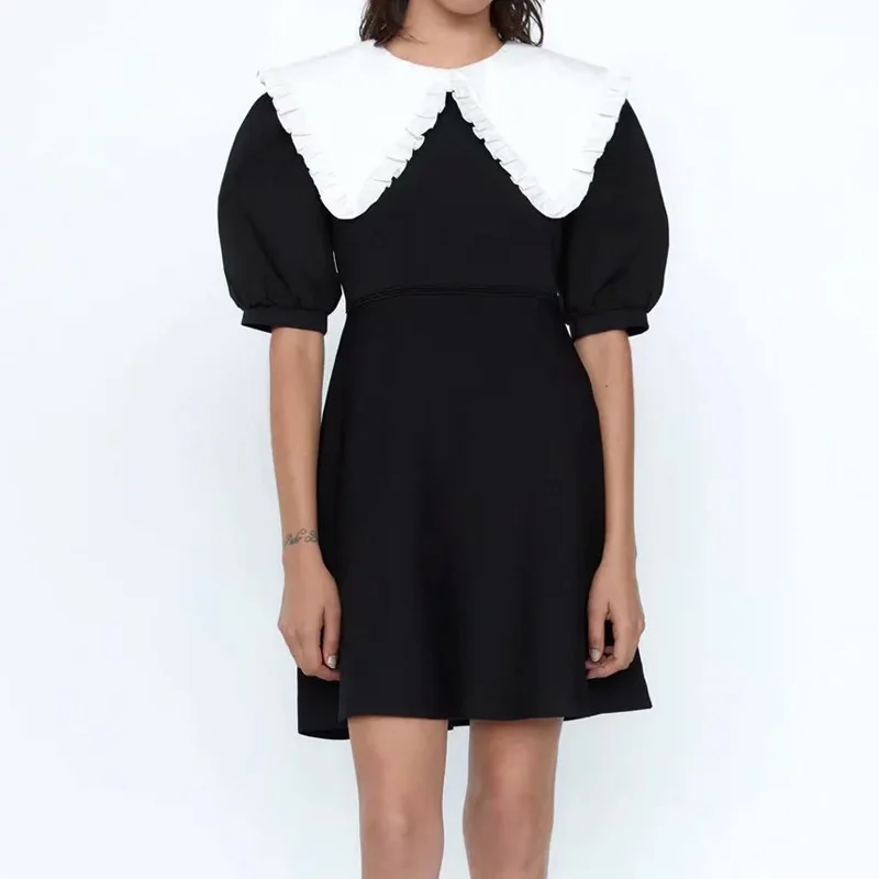 Женское трикотажное платье трапеция KUMSVAG эластичное мини составного кроя с