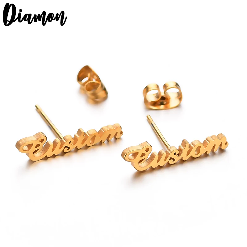 

Diamon Personalized Name Stainless Steel Letter Stud Earrings For Women Fashion Custom Name Piercing Earrings Nameplate