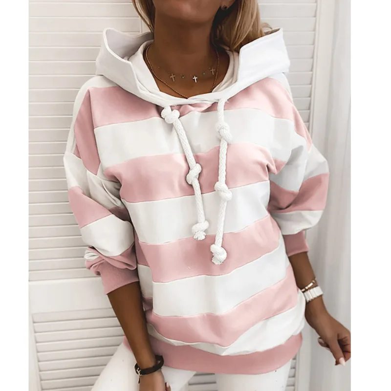 

Свитер в полоску с длинным рукавом, Повседневный пуловер с капюшоном, топы, новинка осень-зима 2021, женская одежда Wn *