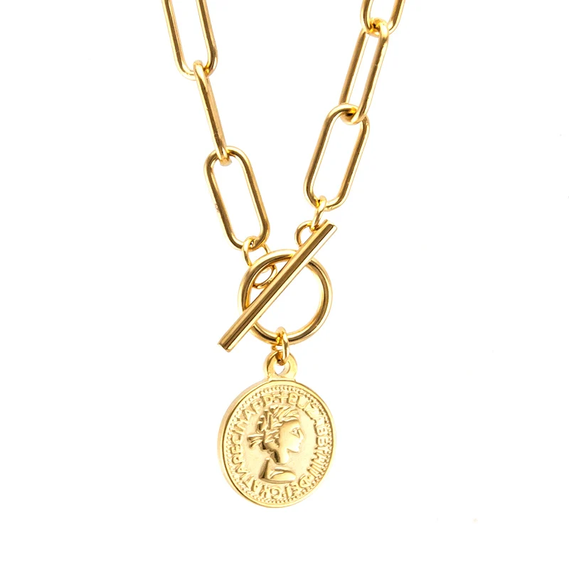 20mm Coin Gold Ожерелье из нержавеющей стали для женщин длинное O чокер тумблер ожерелье медальоны де мода ювелирные изделия в стиле "Бохо" колье подарок - Окраска металла: 20mm Coin Gold