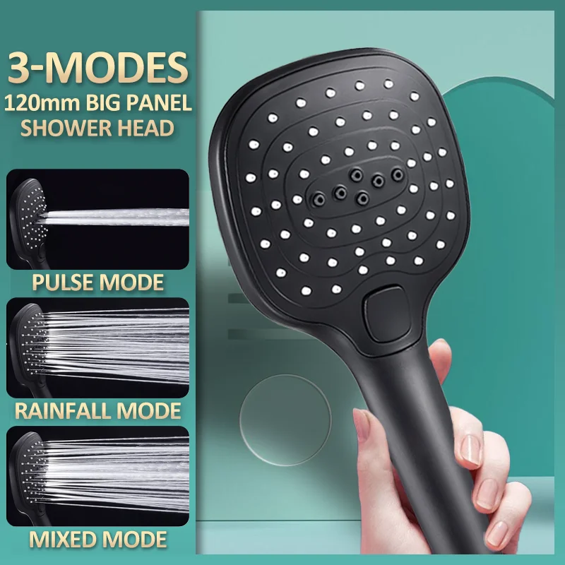 

Shower Head Rainfall 3 Mode Adjustable 12cm Big Panel Pressure Boost Shower Head One-key Control Water Mode Water Saving Shower