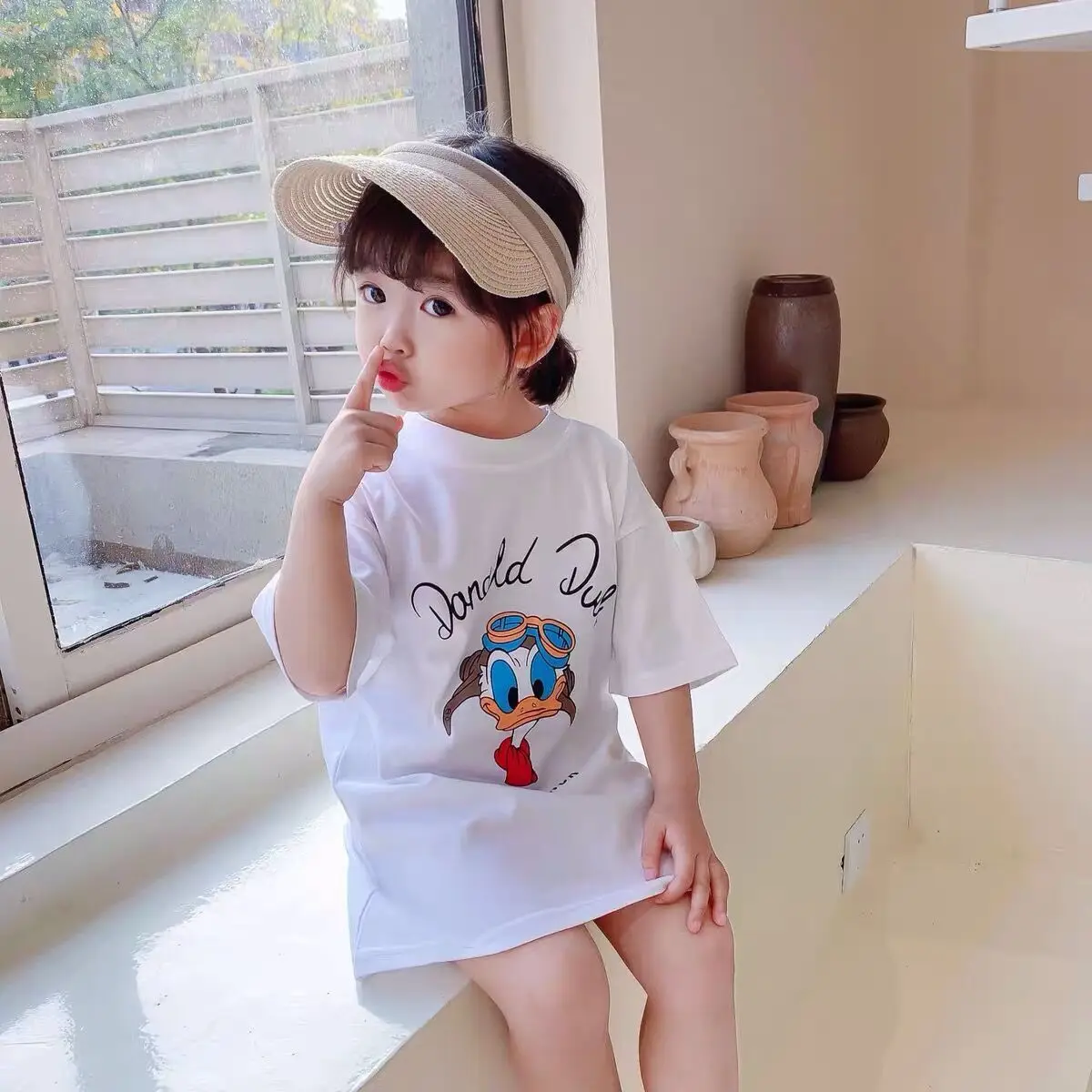 

Camiseta para niñas vestido largo de verano 2021 nueva niña bebé casual coreano tops de longitud media verano para niños blanco