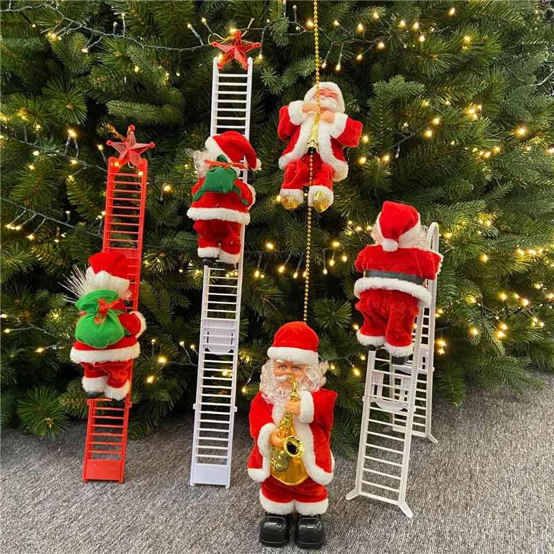 

Back Bag Red Santa Claus Electric Climbing Stairs Climbing Bead Curtain Santa Claus Christmas Gift Electric Doll For 2021 wd13