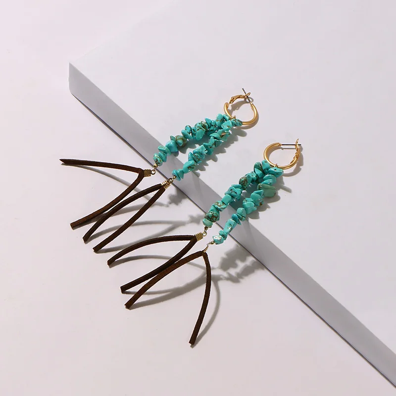 Коми синий натуральный камень бирюзовые серьги для женщин девушки кисточкой