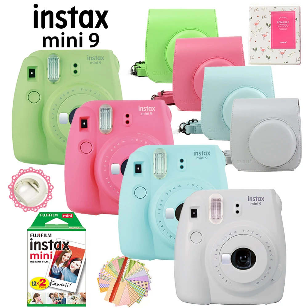 Фотокамера моментальной печати Fujifilm Instax Mini 9+ 20 снимков Instax Mini 8 белых пленок фото+ чехол для переноски/альбом/ручка/наклейки