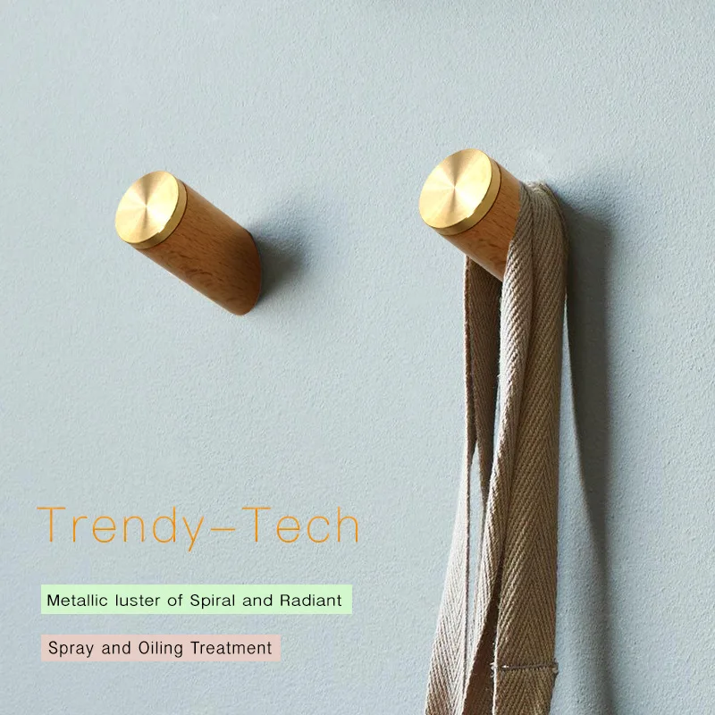 

1Pc Fashion Solid Wood Brass Hook Wall-Mounted Keychain Hat Scarf Clothes Storage Rack Bathroom Kitchen Supplies Decorative Hook