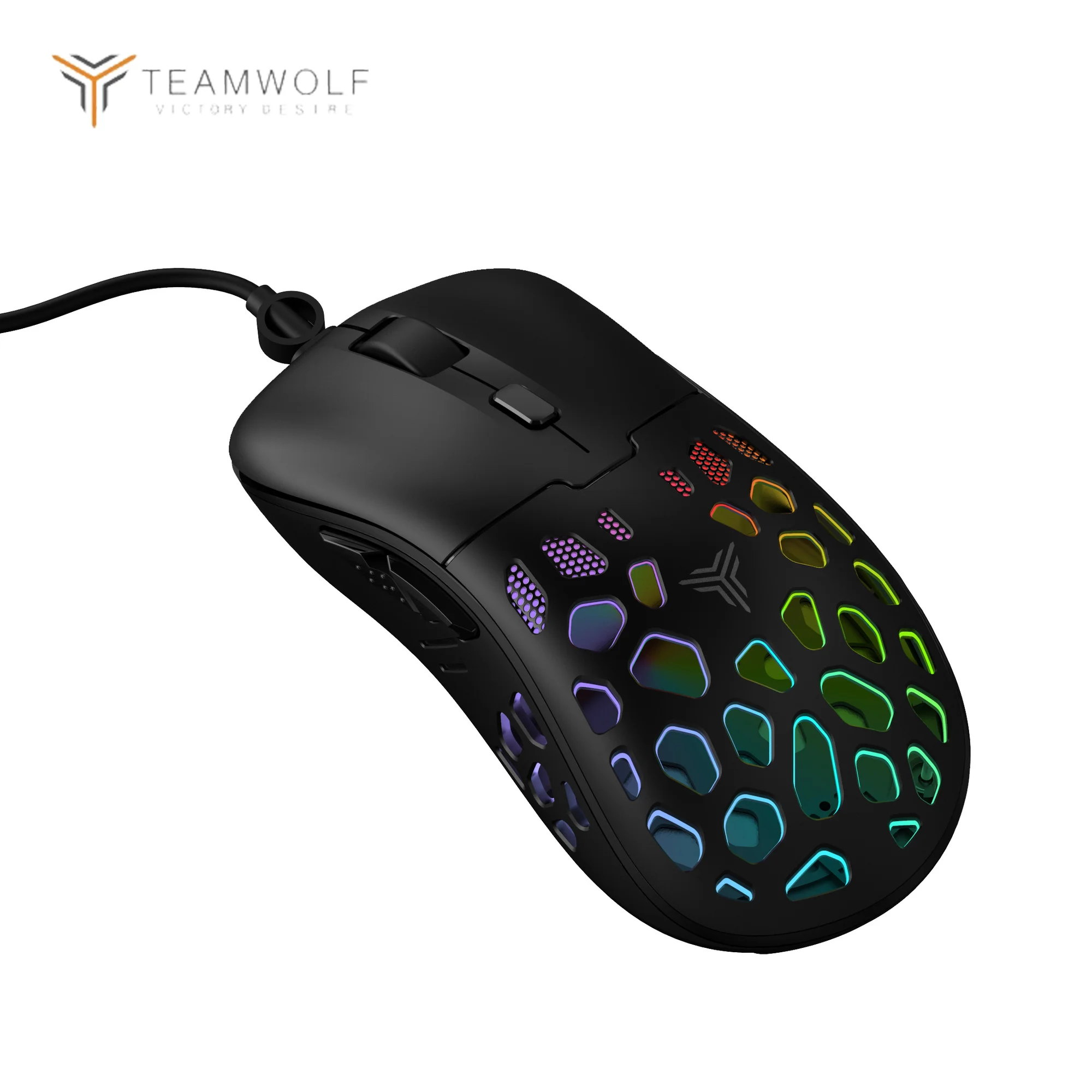 

Team wolf mouse game pmw3325db RGB computer, ergonomic mouse and USB cable, light honeycomb shell, 75g, original